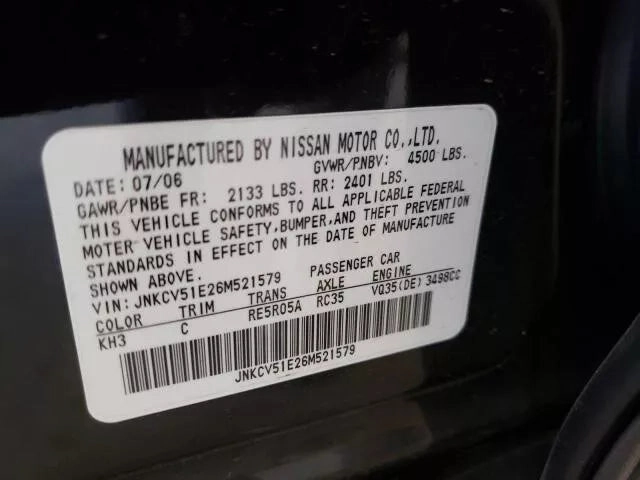 05(FRM 10/05) 06 07 INFINITI G35 05-08 FX35 M35 3.5L RWD 2WD ENGINE MOTOR VQ35DE