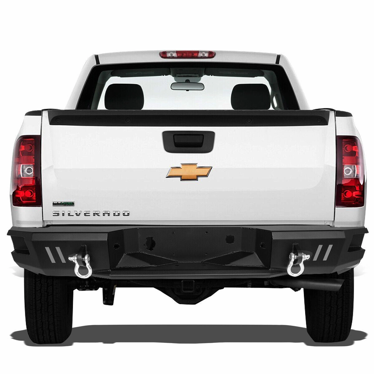 07-13 Chevy Silverado GMC Sierra 1500 Rear Step Bumper w/D-Ring Shackles - Heavy Duty Steel