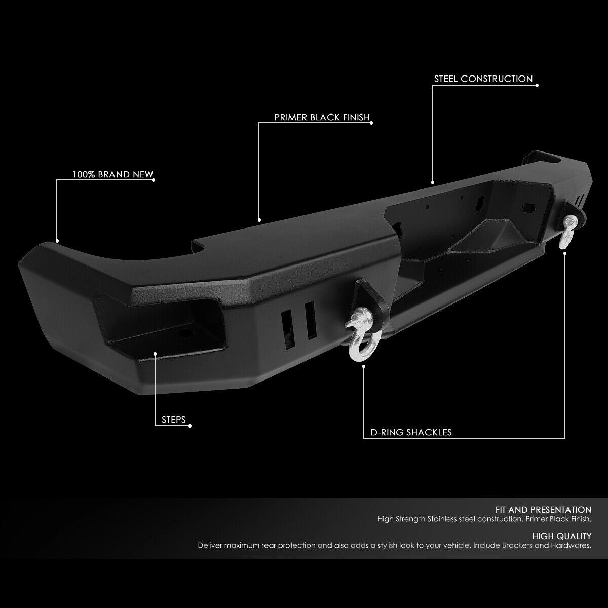 07-13 Chevy Silverado GMC Sierra 1500 Rear Step Bumper w/D-Ring Shackles - Heavy Duty Steel