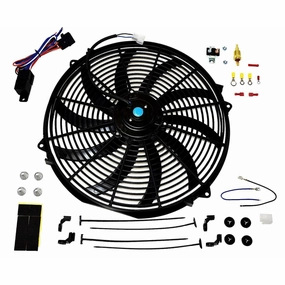 140041 16" Electric Curved Blade Reversible Cooling Fan 12v 3000cfm  Thermostat Kit