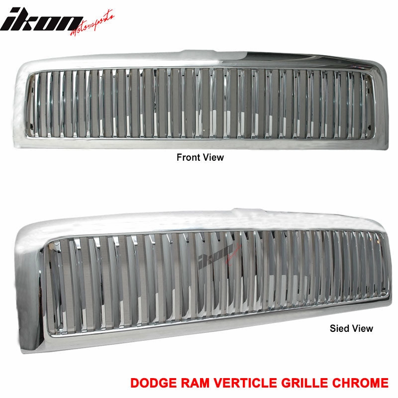 1994-2002 Dodge Ram 1500 2500 3500 Chrome Vertical Grille Unpainted