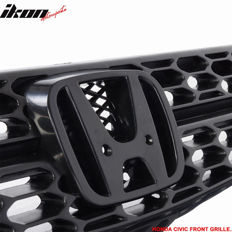 2001-2003 Honda Civic RS Style Unpainted Black Front Bumper Grille ABS