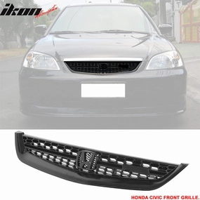 2001-2003 Honda Civic RS Style Unpainted Black Front Bumper Grille ABS