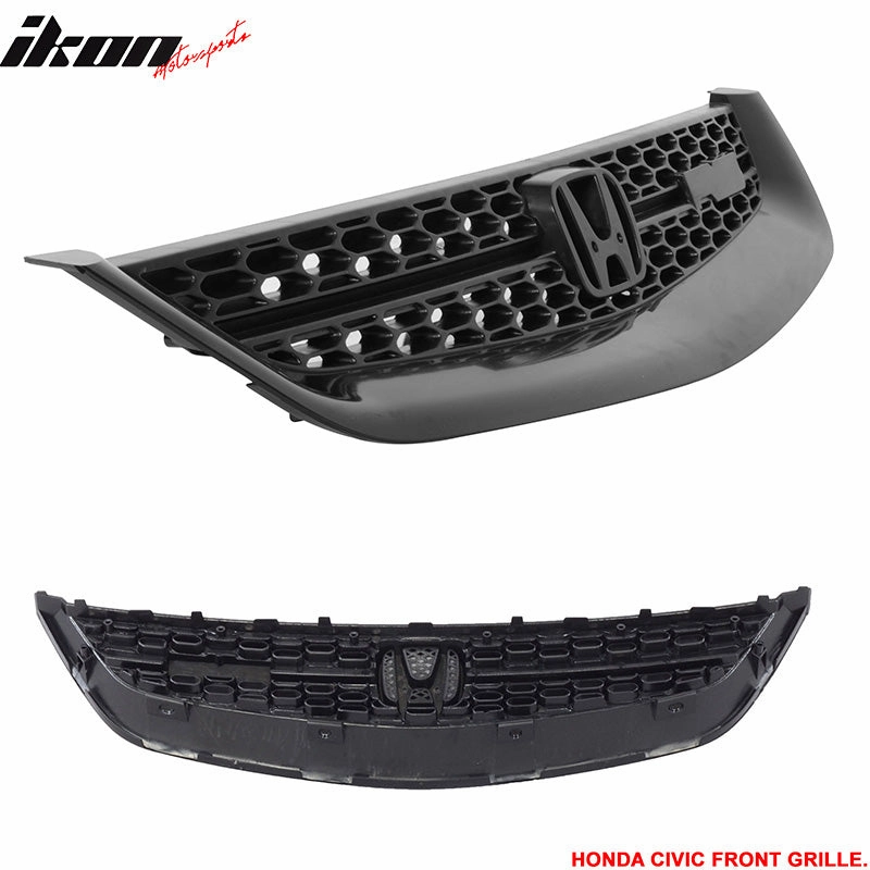 2001-2003 Honda Civic RS Style Unpainted Black Front Bumper Grille ABS