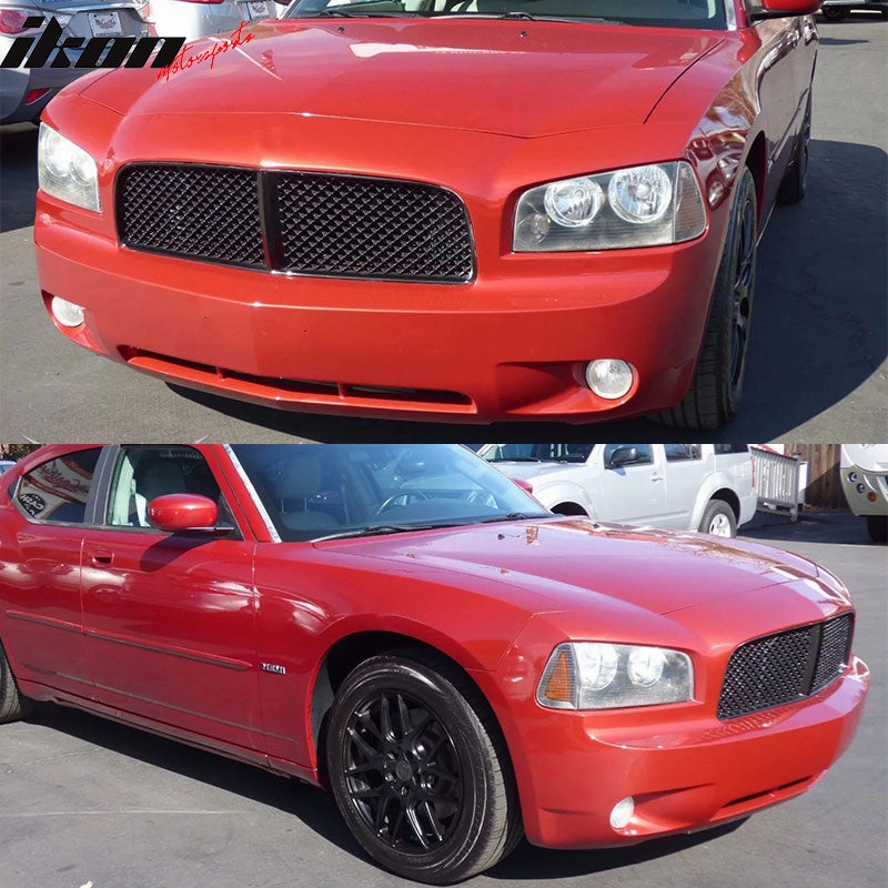 2006-2010 Dodge Charger Black Mesh Front Bumper Hood Grille Grill ABS