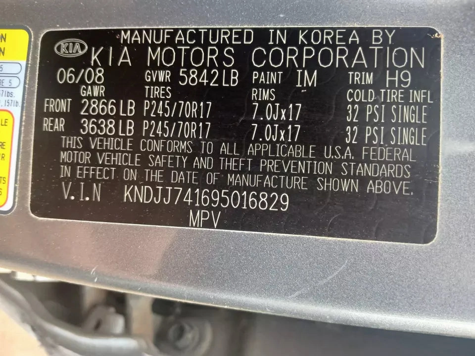 2009 2010 2011 KIA BORREGO 3.8L V6 ENGINE MOTOR ASSEMBY VIN 1, 8th digit