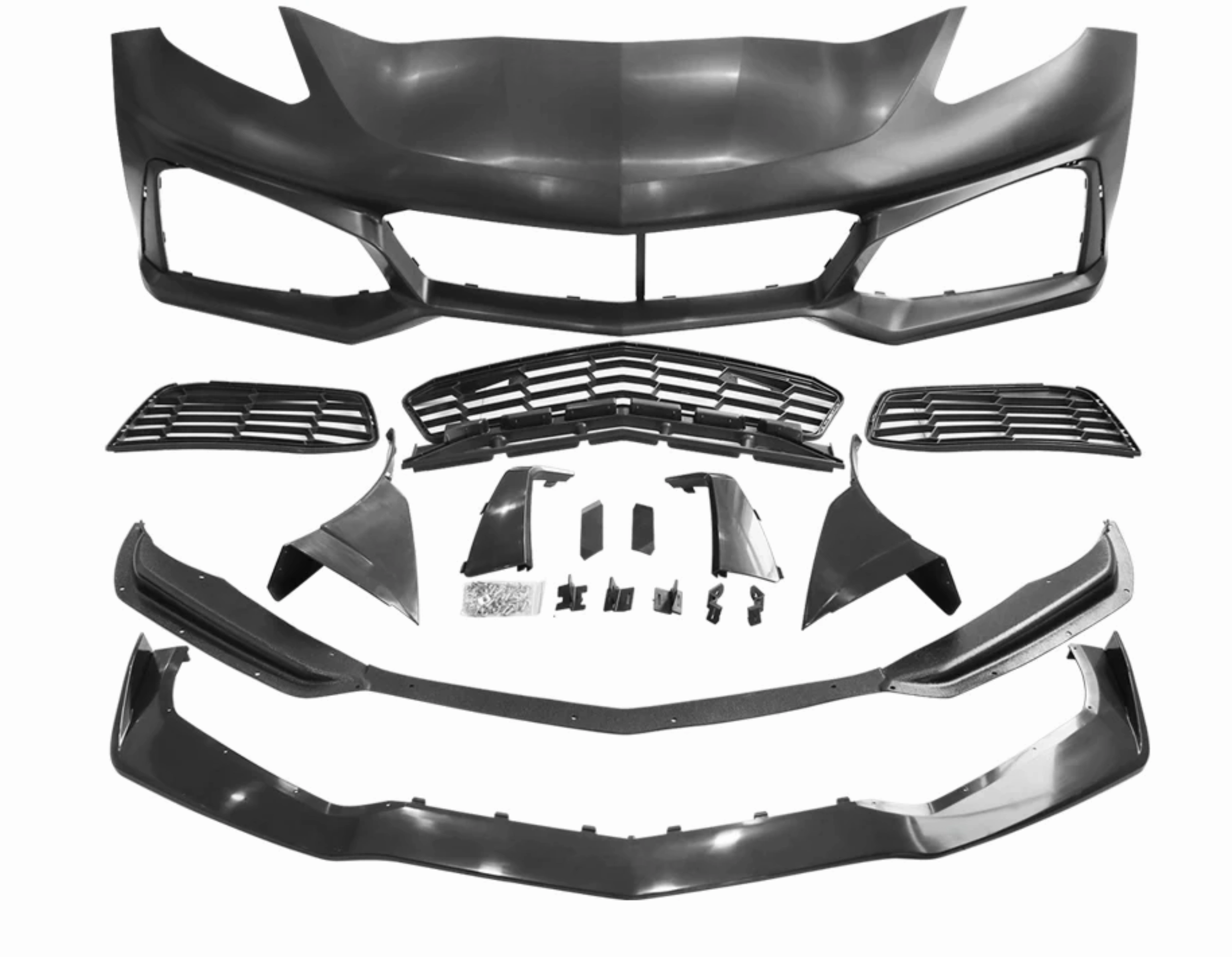 2014-2019 Corvette C7 ZR1 Track Package Front Bumper Conversion 18pcs Full Kit Flat BLK