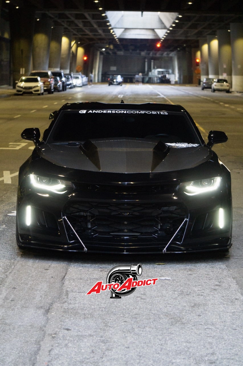 2016-2018 Chevy Camaro ZL1 Front Bumper Conversion 7pcs Ful Kit Flat BLK