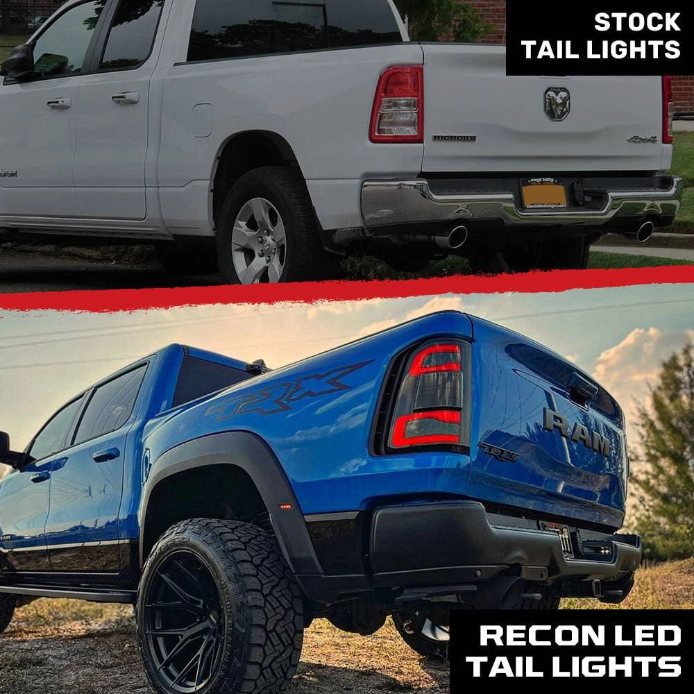 2019-2023 RAM 1500 RECON Smoked OLED Tail Lights w/ Scanning Red Turn Signals (NO Blind Spot Sensor)