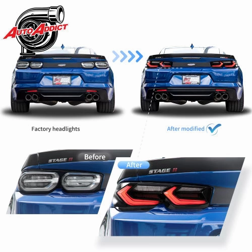 2019-2025 CHEVY CAMARO VELOX LED TAILLIGHTS GLOSS BLACK/RED LENS