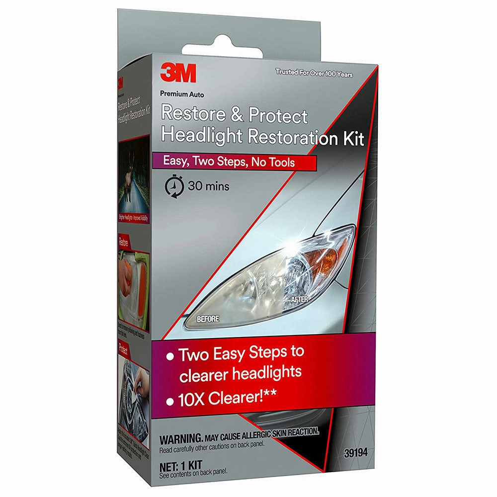 3M Auto Restore and Protect Headlight Restoration Kit, Clearer Headlights in 2 Easy Steps, 39194