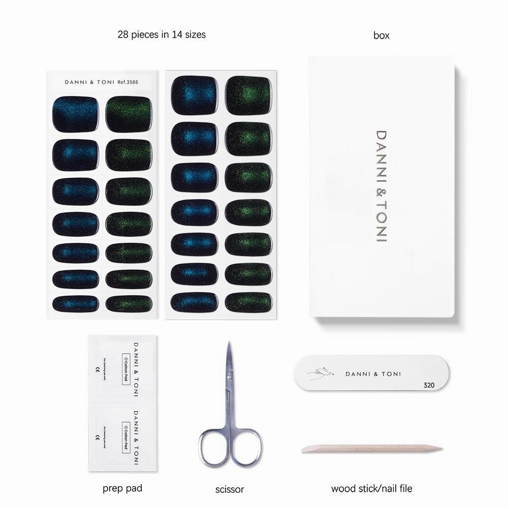 Danni & Toni Galactic Glow Magnetic Semi Cured Gel Nail Strips | Oceanic Panther - 3588