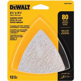 DEWALT DWASPTRI083-Hook And Loop Triangle 80 Grit Sandpaper, 12-Pack