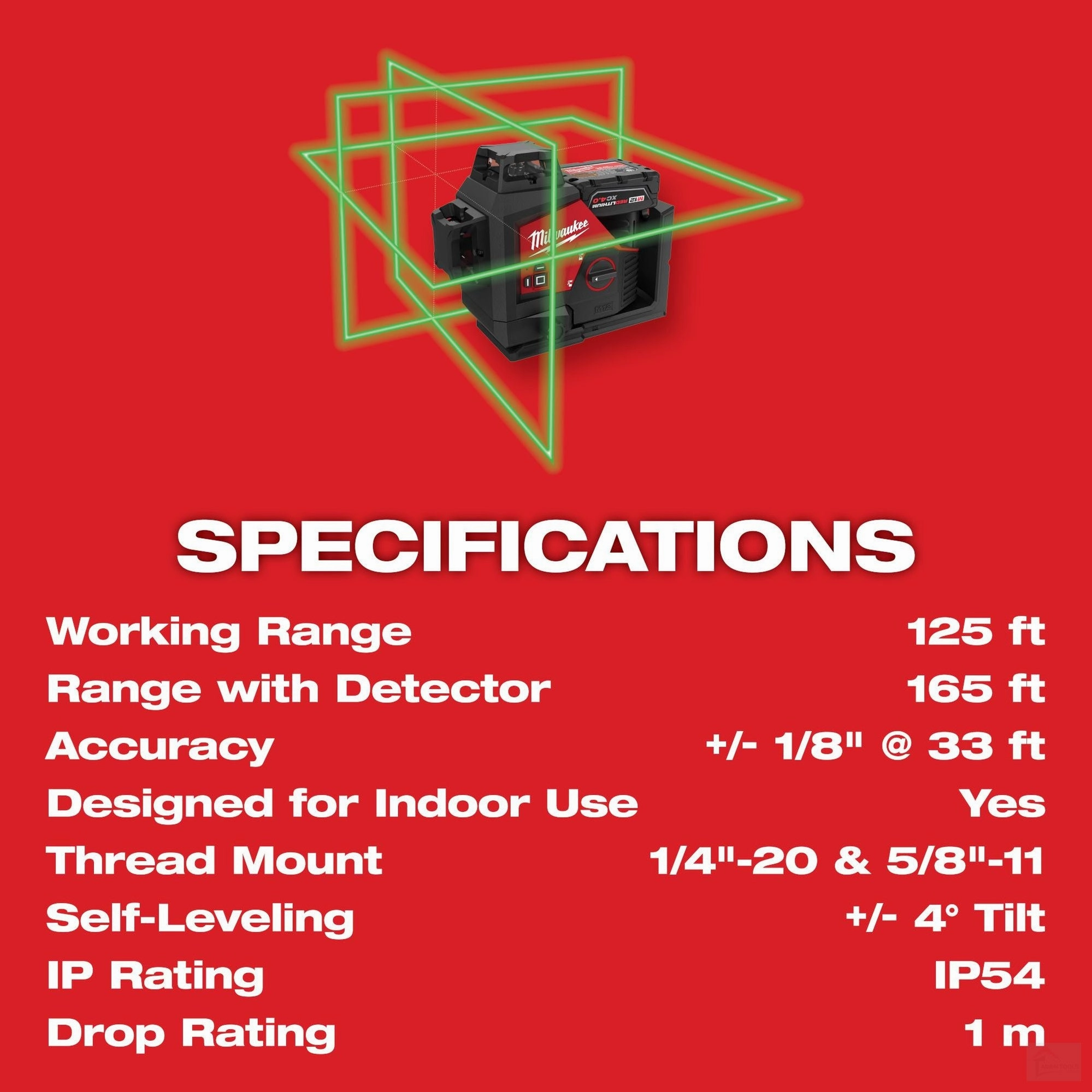 MILWAUKEE M12 Green 3 Plane Laser Kit (3632-21)