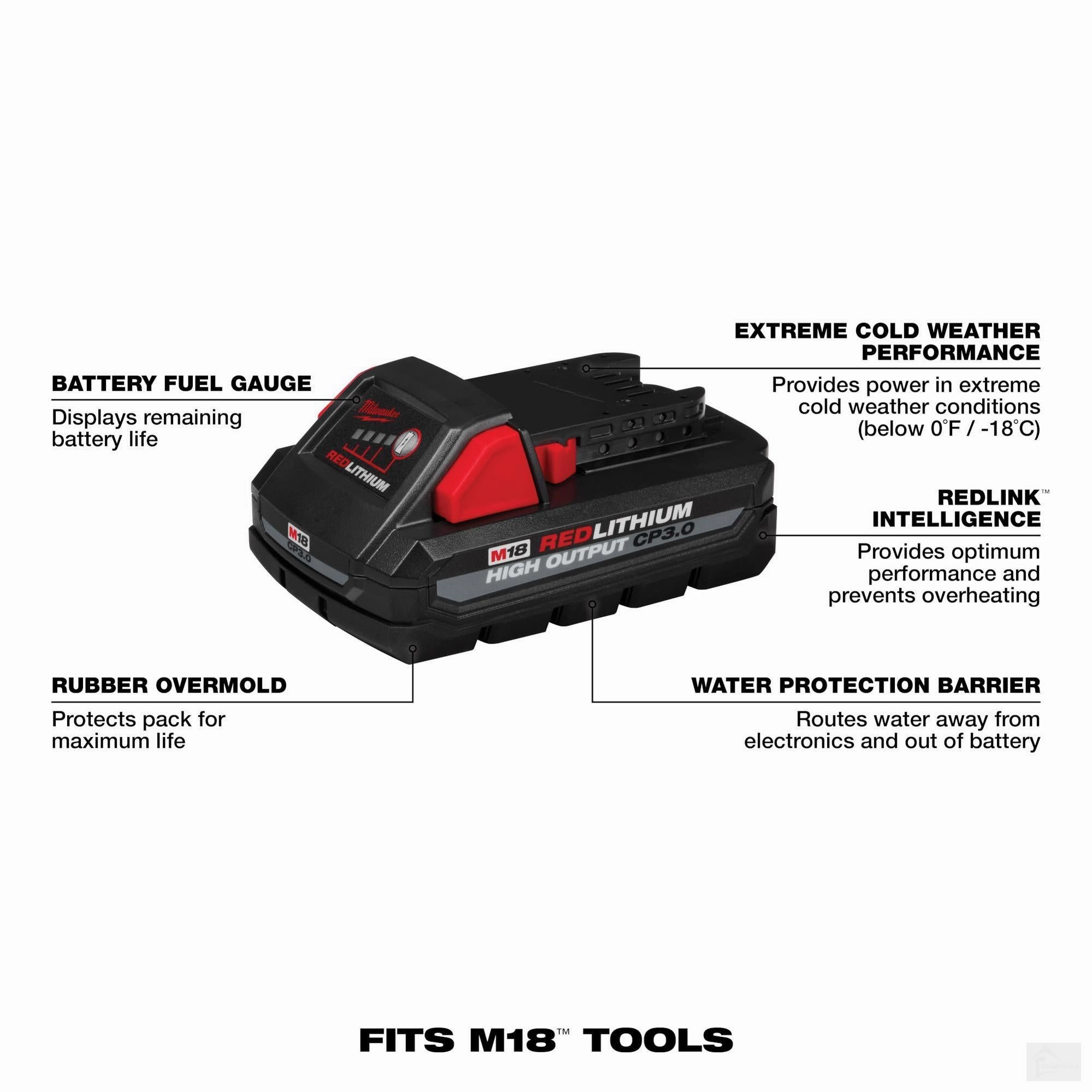 MILWAUKEE M18 18 Volt Lithium-Ion Cordless Red Lithium High output CP3.0 Battery [48-11-1835]