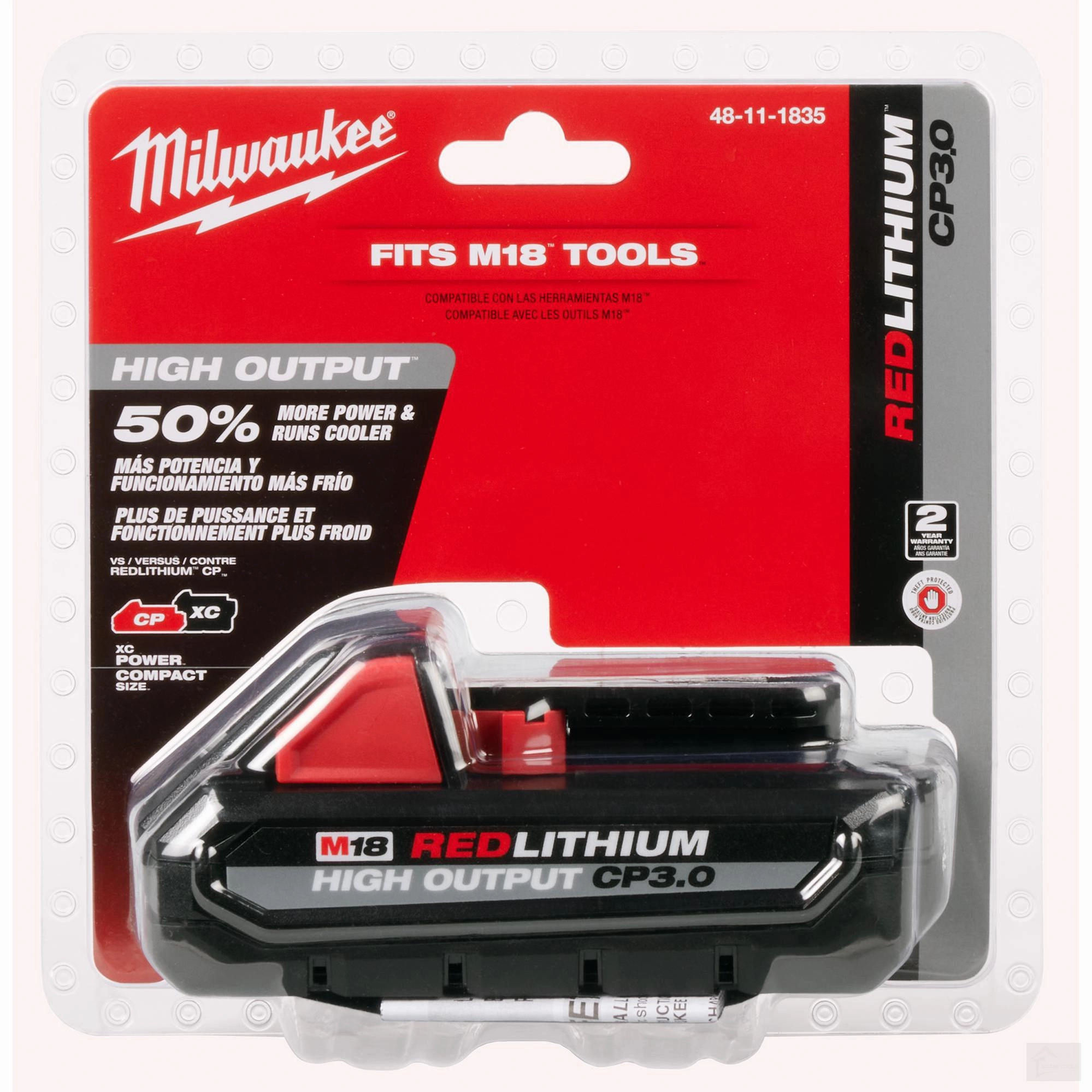 MILWAUKEE M18 18 Volt Lithium-Ion Cordless Red Lithium High output CP3.0 Battery [48-11-1835]