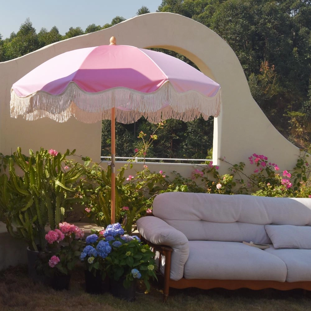 TheLAShop 6 ft 8-Rib Wood Market Umbrella Tilt Palm Springs 5-10yr