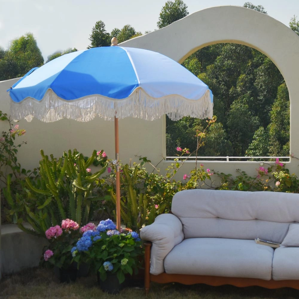 TheLAShop 6 ft 8-Rib Wood Market Umbrella Tilt Palm Springs 5-10yr
