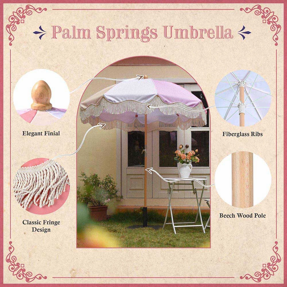 TheLAShop 6 ft 8-Rib Wood Market Umbrella Tilt Palm Springs 5-10yr