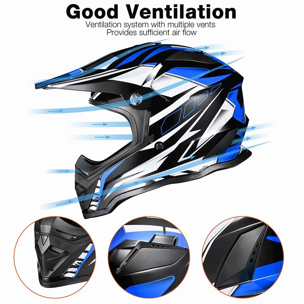 TheLAShop Black Blue Dirt Bike Helmet Full Face DOT Lightweight