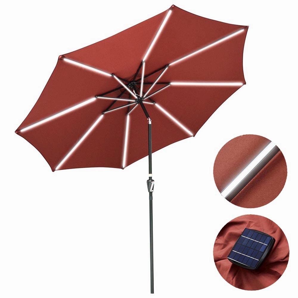 TheLAShop Patio Umbrella with Solar Lights Tilt Umbrella 10 ft 8-Rib