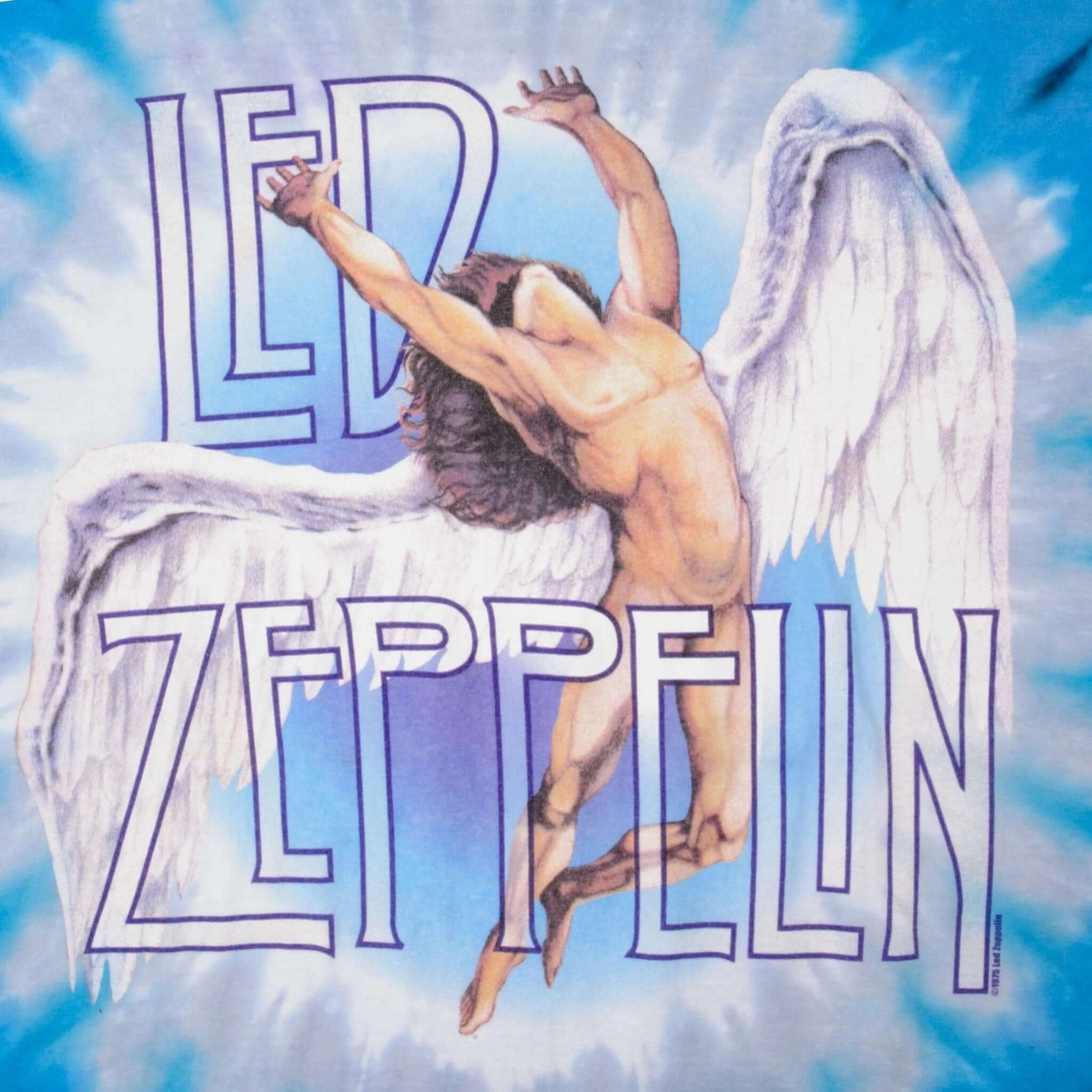 VINTAGE TIE DYE LED ZEPPELIN TEE SHIRT 1990S LIQUID BLUE SIZE LARGE